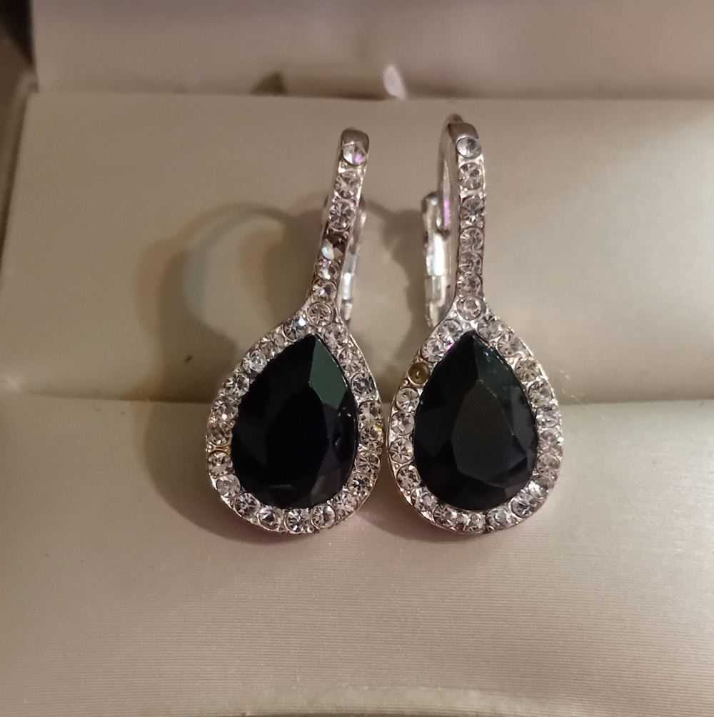 Elegant Black and Silver Teardrop Earrings